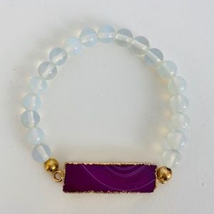 🦄 Moonstone Bracelet with Pink Feature Stone